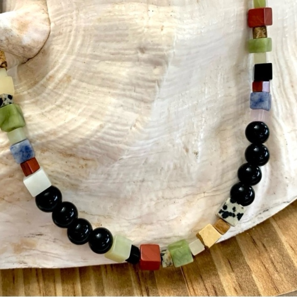 Obsidian & Cut Stone Artisan Necklace
